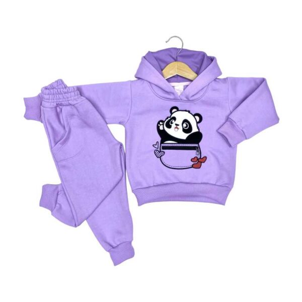 Conjunto para niños oso panda en franela reactiva color lila weinser