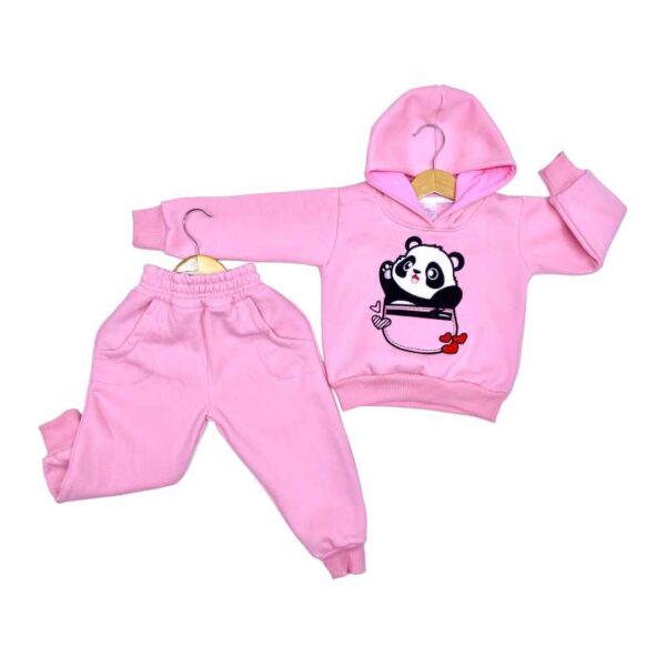 Conjunto para niños oso panda en franela reactiva color rosado weinser