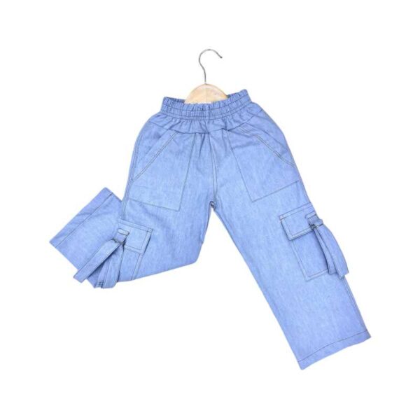 Pantalón para niñas palazo cargo denim procesado color azul hielo weinser