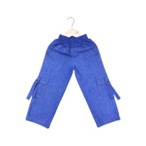 Pantalón para niñas palazo cargo denim procesado color azul weinser