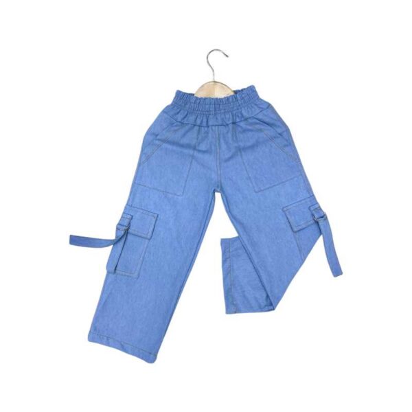 Pantalón para niñas palazo cargo denim procesado color celeste weinser