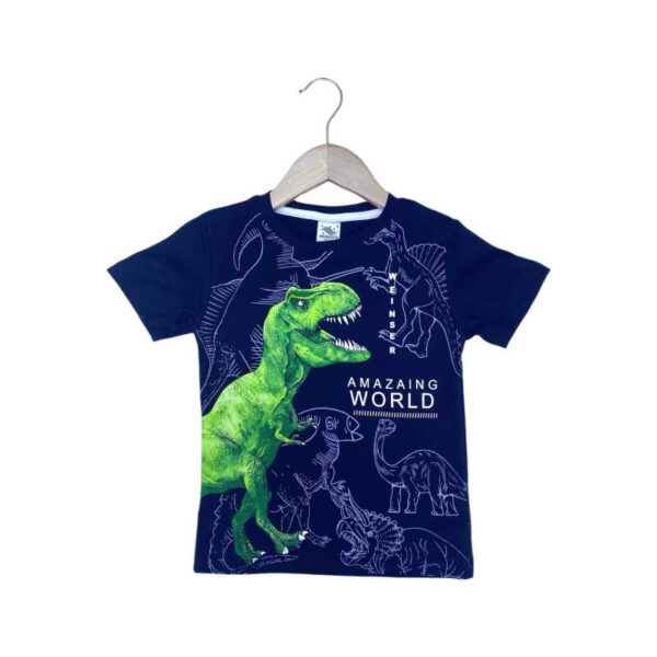 Polo para niños de algodón pima reactivo color azul marino modelo dinosaurio weinser