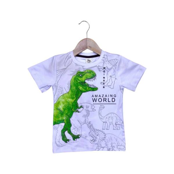 Polo para niños de algodón pima reactivo color blanco modelo dinosaurio weinser