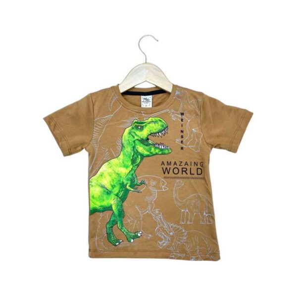 Polo para niños de algodón pima reactivo color camello modelo dinosaurio weinser