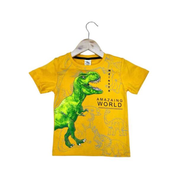 Polo para niños de algodón pima reactivo color mostaza modelo dinosaurio weinser