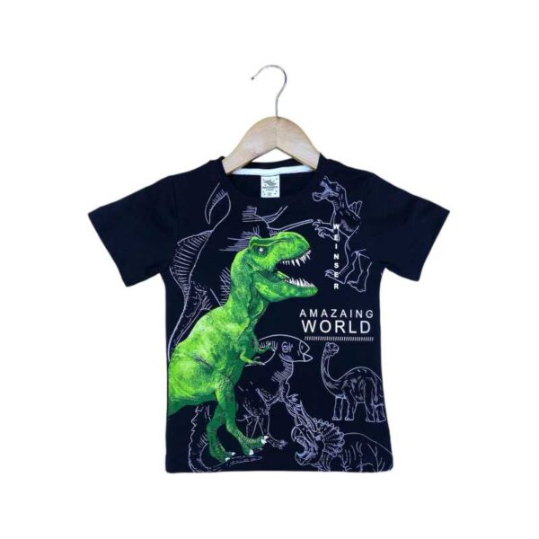 Polo para niños de algodón pima reactivo color negro modelo dinosaurio weinser