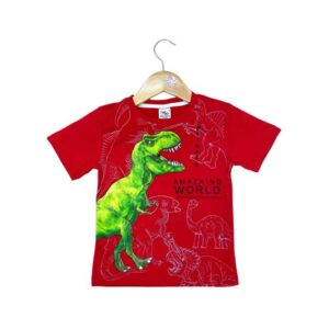 Polo para niños de algodón pima reactivo color rojo modelo dinosaurio weinser